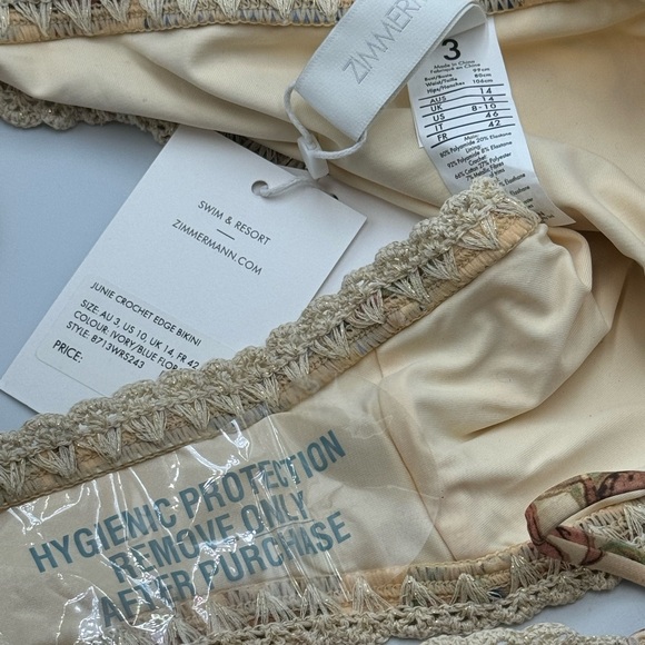 🆕 ZIMMERMANN 🧿 NWT Junie Crochet Edge Floral Print Bikini Sz 3 US 8 / 10 - Picture 13 of 13
